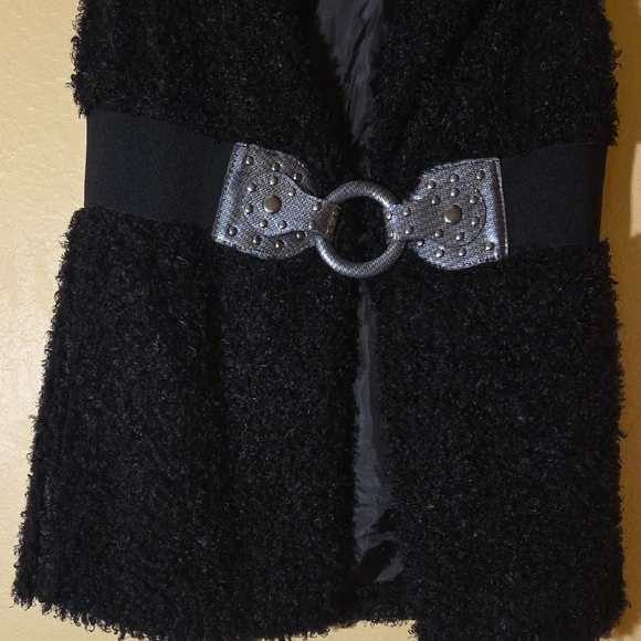 Mind Code Black Fuzzy Vest with Silver Buckle - Picture 3 of 6